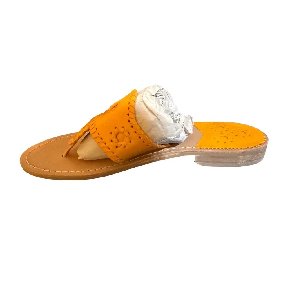 Jack Rogers Jacks‎ Flat Sandal Mango Yellow Leather Whipstitch Womens 7.5